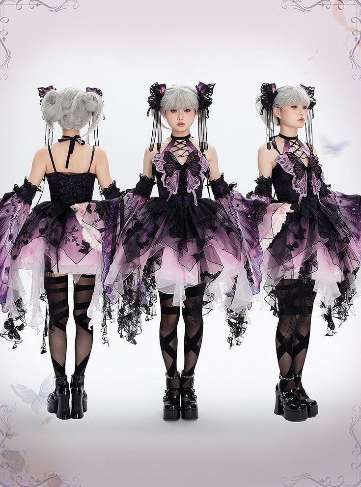 【12月16日予約締切】withered leaf butterfly1.0ゴシックホルターネックバタフライアシメチュールドレス