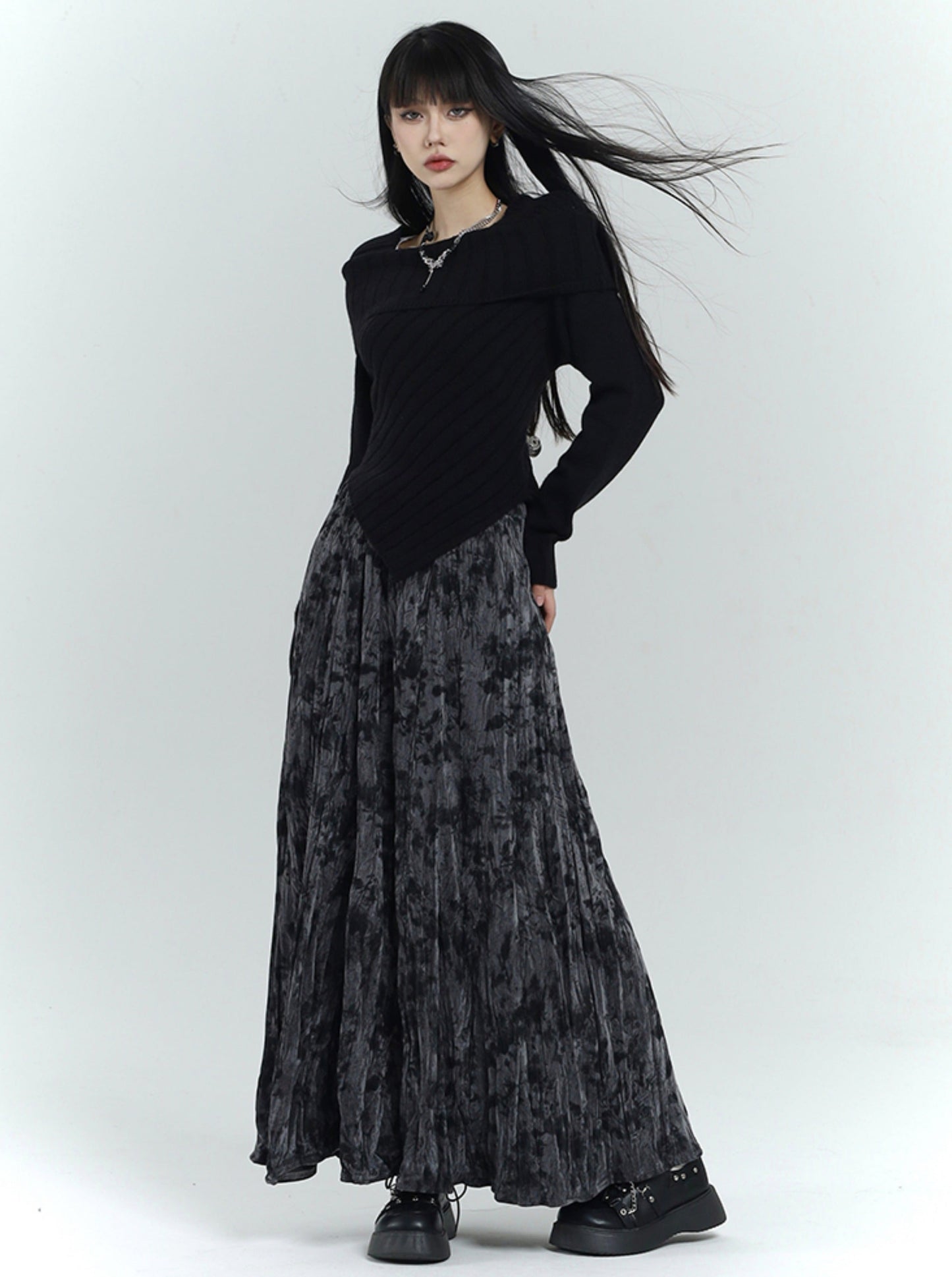 Ghost Girl Pleated Textured Velvet Skirt