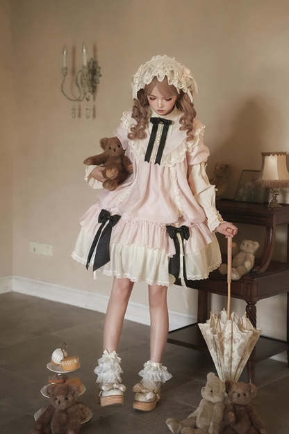 【予約商品】ローズフリルロリータドレス+ドレス＋ベルト＋ブローチ＋リボン＋ヘッドバンド＋スリーブ
