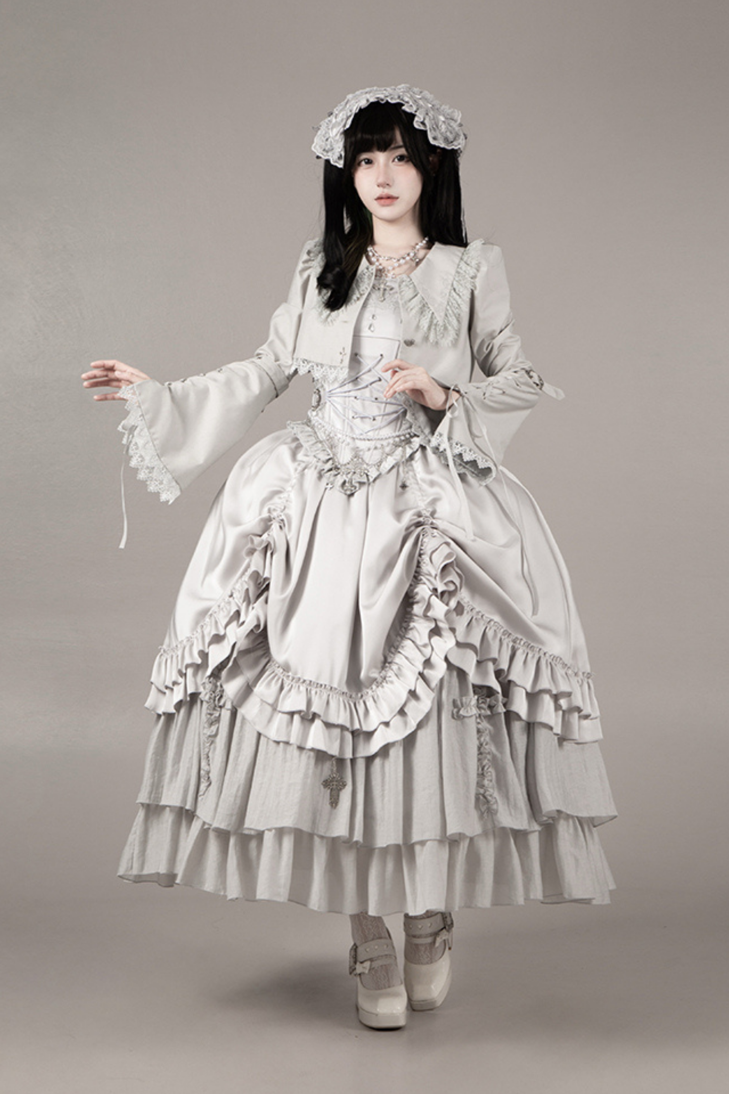 ゴシックロリータスカート+コルセット+ベール+ネックレス+ウエストチェーン