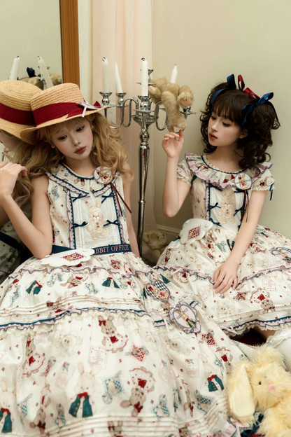 Retro Bear Puff Sleeve Dress + Sleeveless Dress