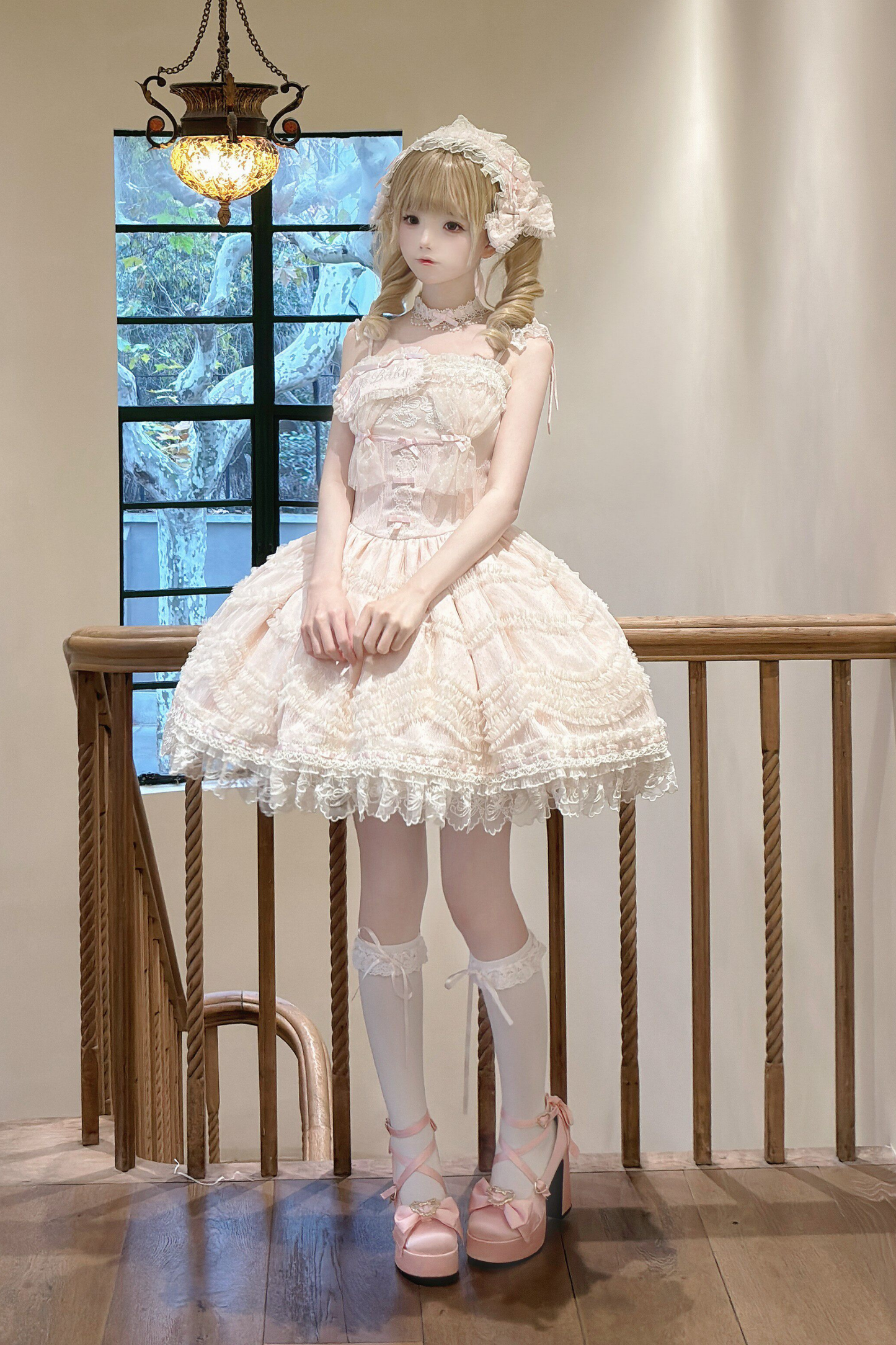 甜美珍妮蘿莉塔吊帶裙+項鍊+帽子+髮帶