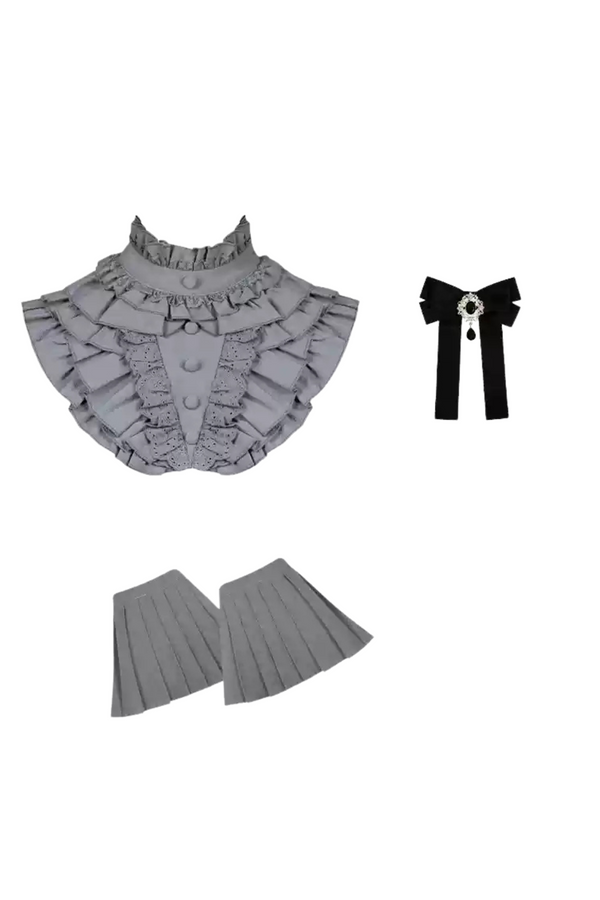 [Pre-Order] Dark Sweet Lolita Dress + Faux Collar + Necklace + Jacket + Ribbon + Sleeve + Fur Shawl