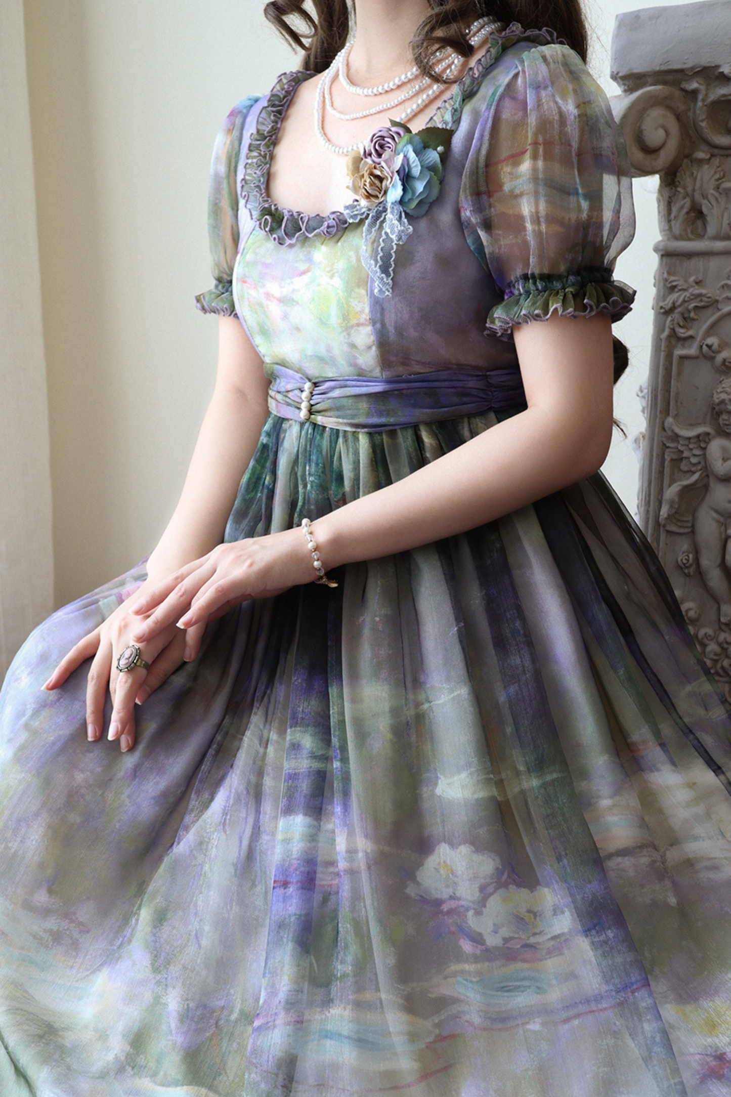 マーブルアートハイウエストマークロリータドレス