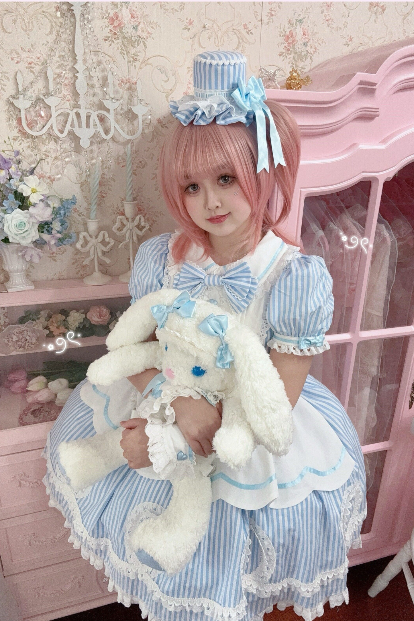 [Vorbestellung] Retro-Puppenartiges Lolita-Kleid + Haarband + Clip + Haube + Hut