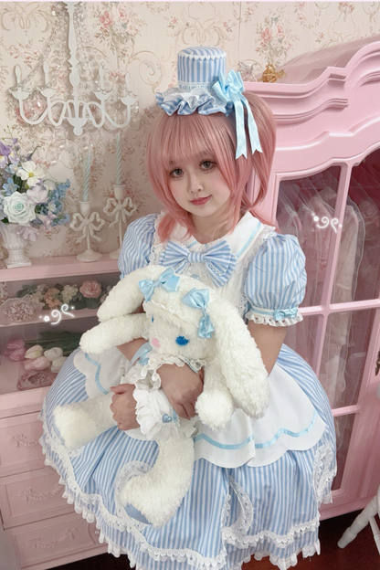 [Vorbestellung] Retro-Puppenartiges Lolita-Kleid + Haarband + Clip + Haube + Hut