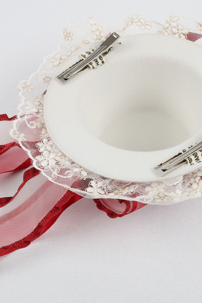 ローズレースロリータボンネット+ハット+ヘアバンド+クリップハット+クラウン