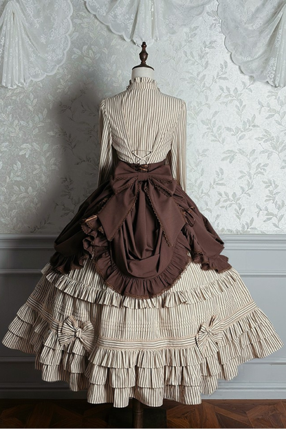 【12月23日予約締切】ビクトリアデュークエレガントクラシックフリルスタンドカラーリボンシャツ