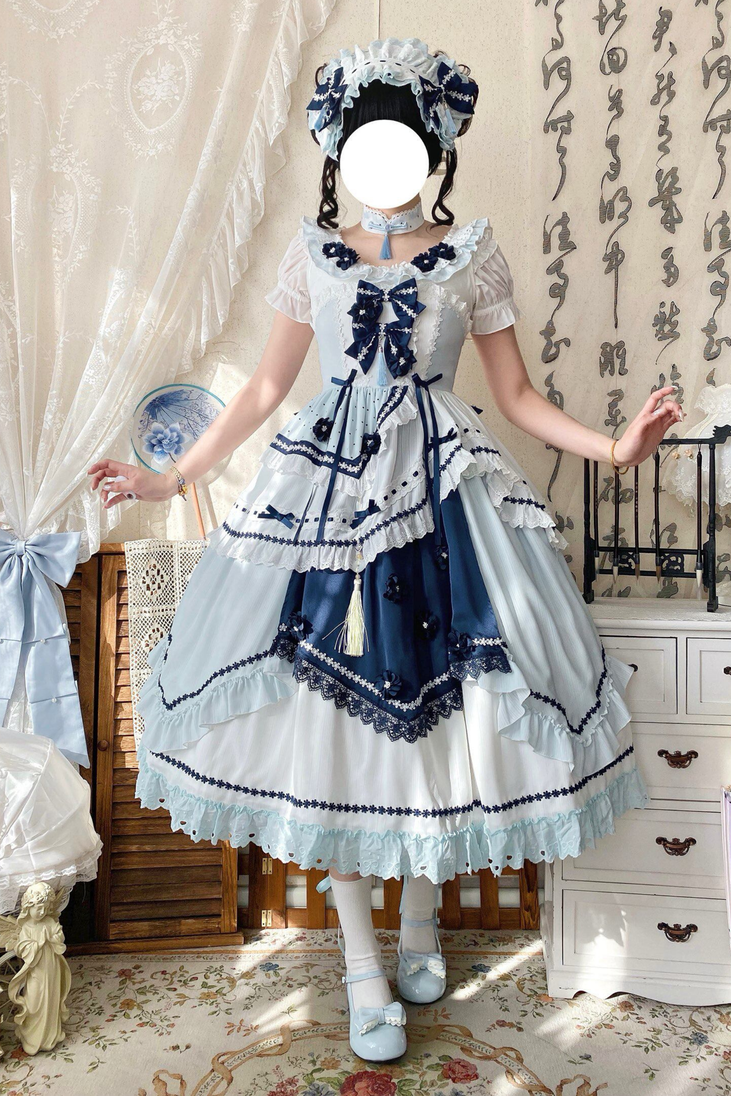 [3월 18일 예약마감] 차이나 드림 원피스 + 점퍼 스커트 + 소매 + 레그 워머 + 머리띠 + 칼라 + 클립 + 리본 + 공주 소매