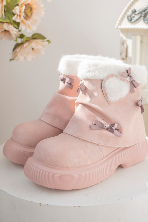 ベルベットリボンハートショートブーツ