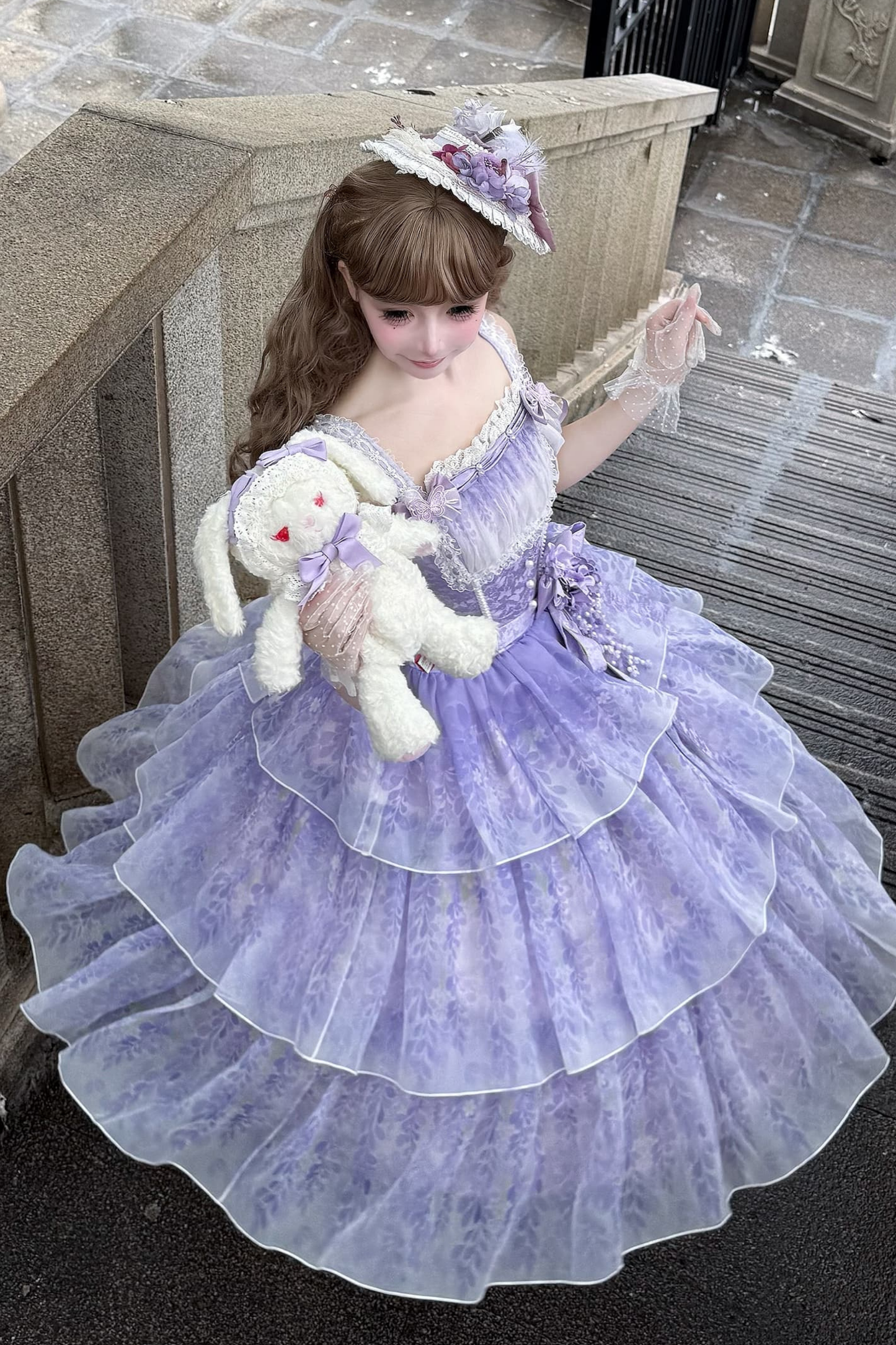 【予約商品】バレエスタイルエレガントドレス+ハット+ヘアバンド+リボンテール