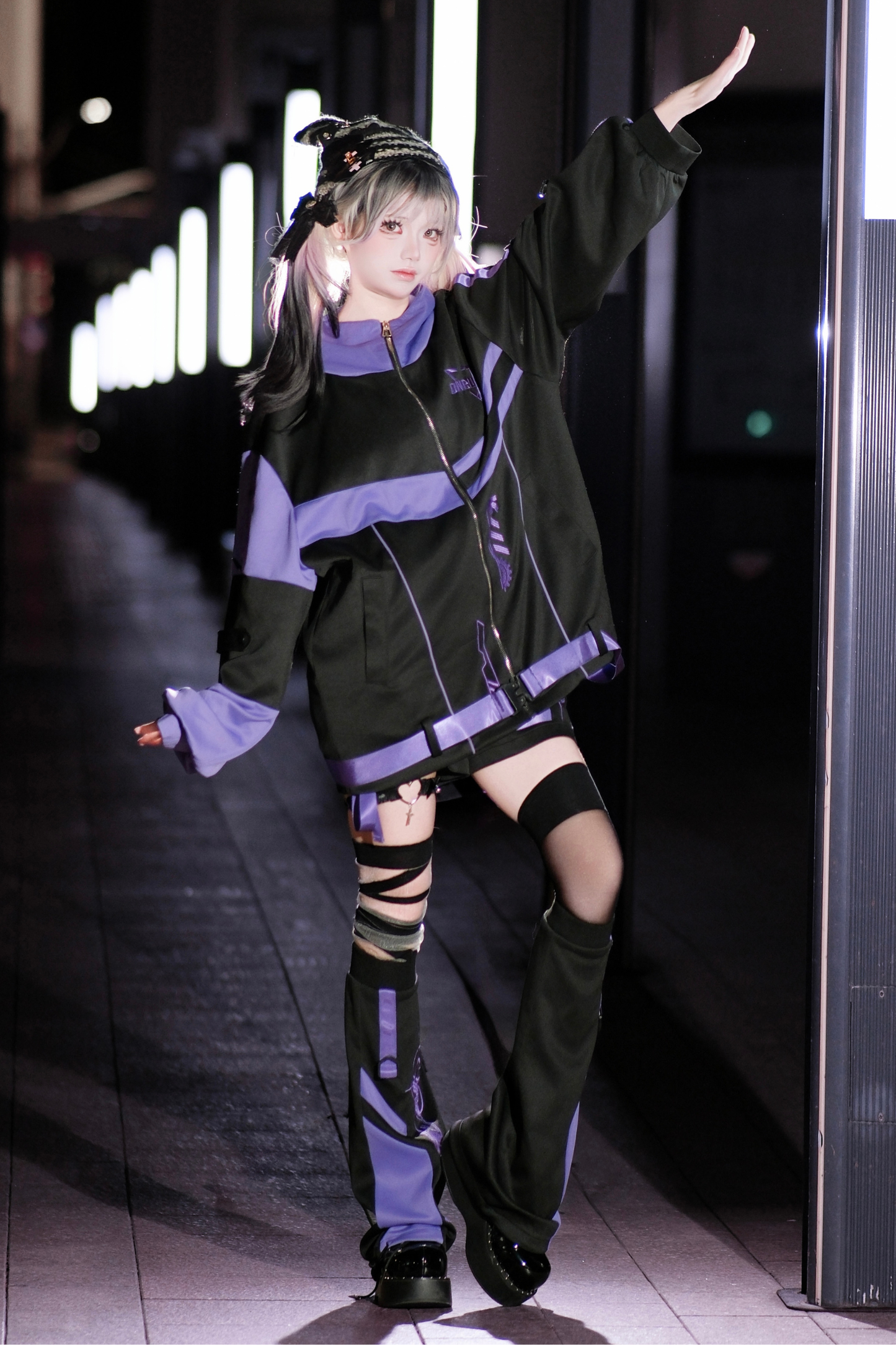 サブカルサイバージャケット+ショートパンツ+レッグカバー