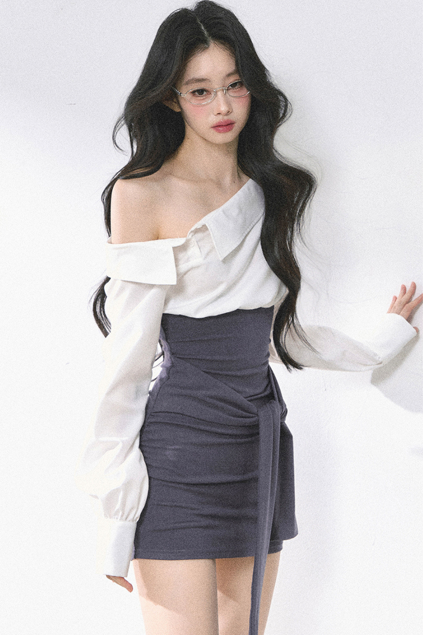 ウエストバンド付きワンショルダーシャツ