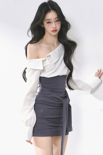 ウエストバンド付きワンショルダーシャツ