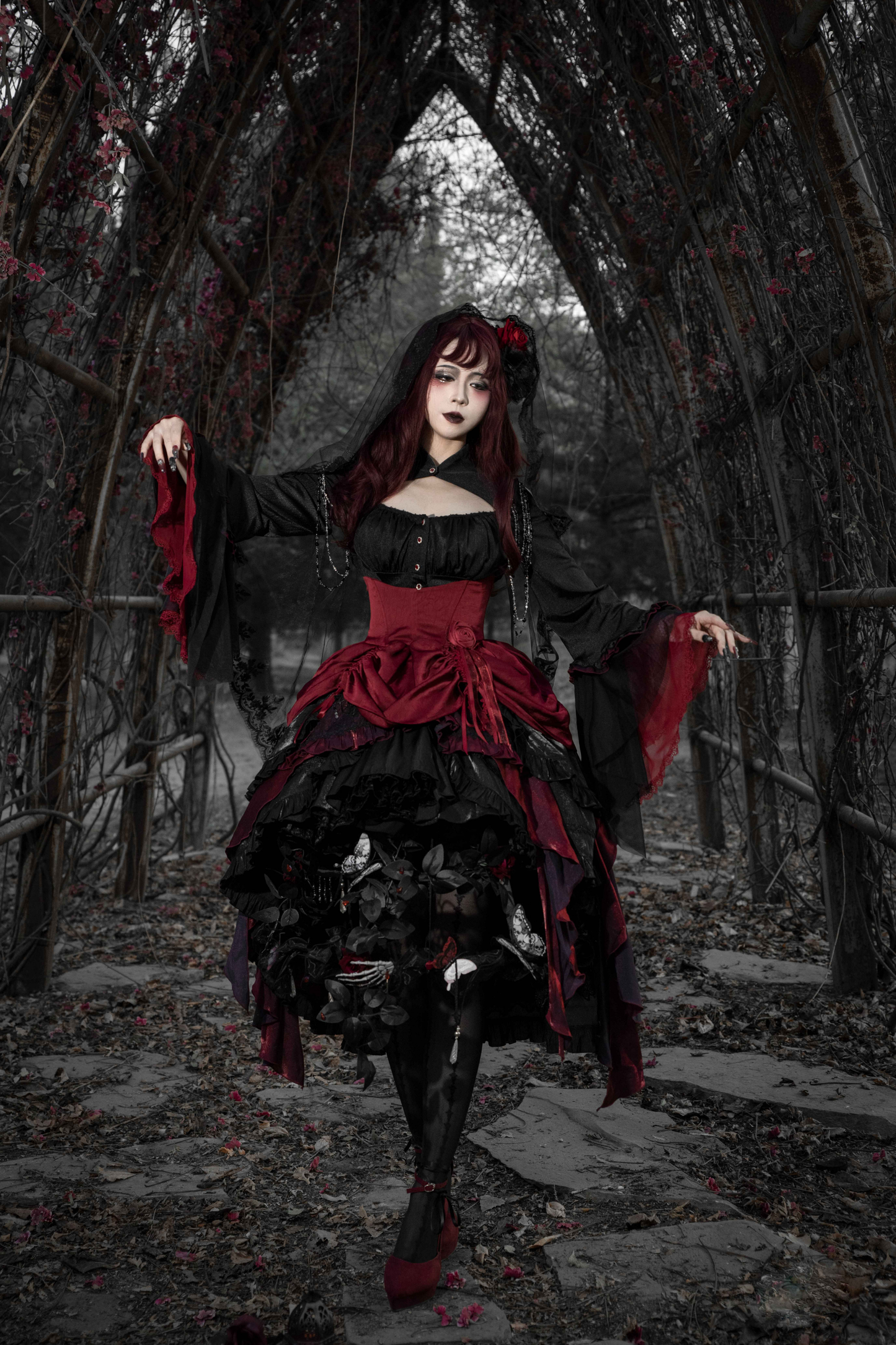 ダークフラワーゴシックロリータセットアップ