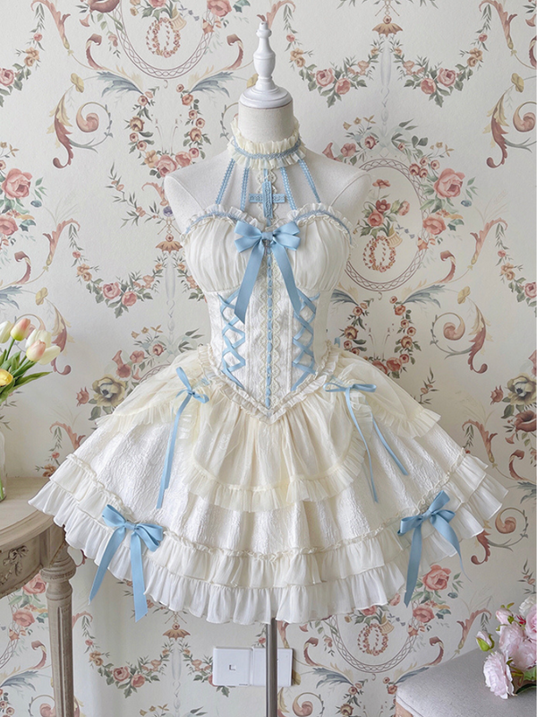 [Fecha límite de reserva: 8 de agosto] Vestido lolita de muñeca con cuello halter cruzado y tutú