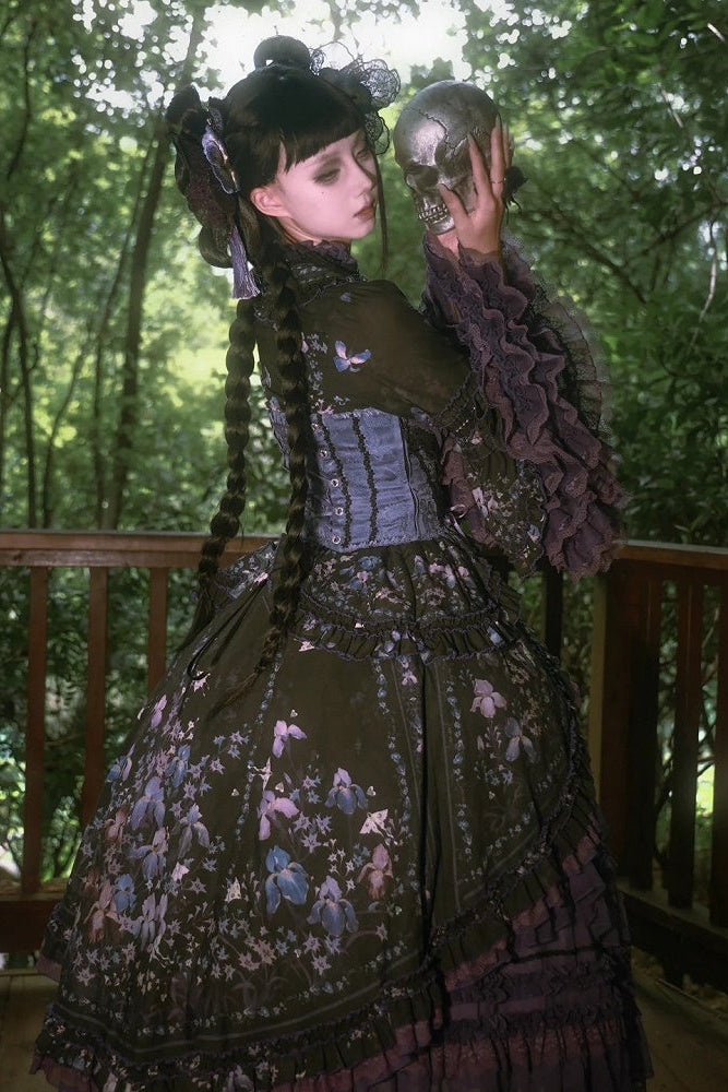 【9月13日予約締切】Purple/Dark Purple Gothic Lolita Elegant Iris Dress Top & Bustier & Skirt Set 1/2+ Full Set