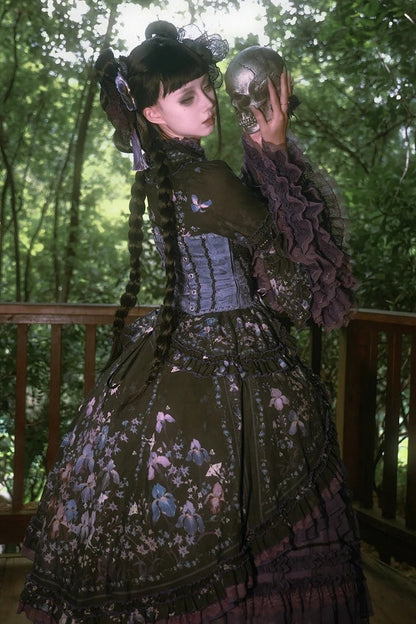 【9月13日予約締切】Purple/Dark Purple Gothic Lolita Elegant Iris Dress Top & Bustier & Skirt Set 1/2+ Full Set