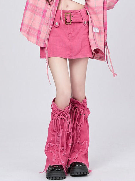 ピンクデニムスカート＋レッグカバー