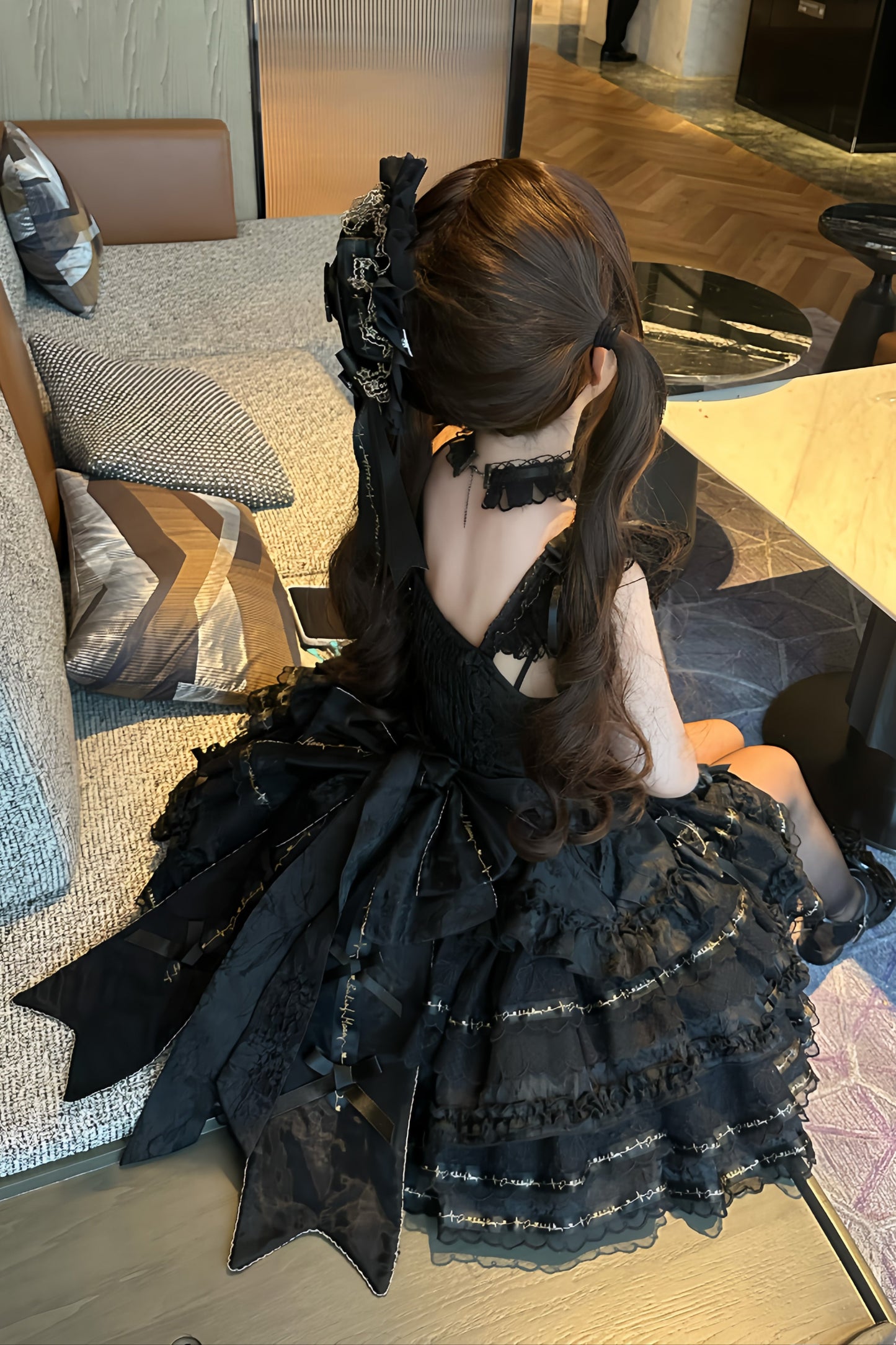Tricolor dark gothic ribbon dress + accessories