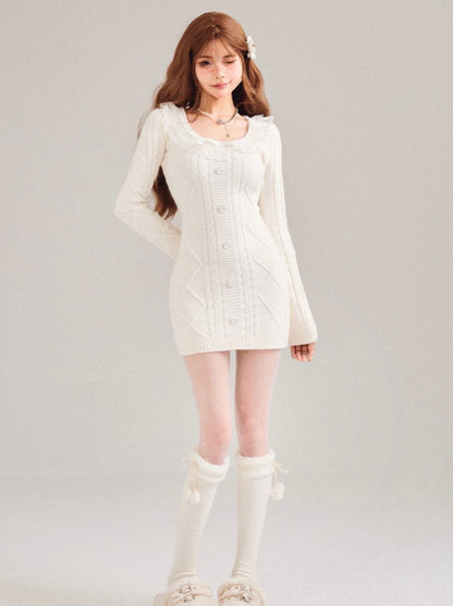 Apricot Lace Slim Knit Dress