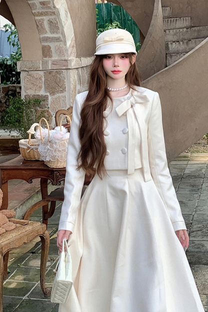 French Suite Elegant Jacket + Long Flare Skirt