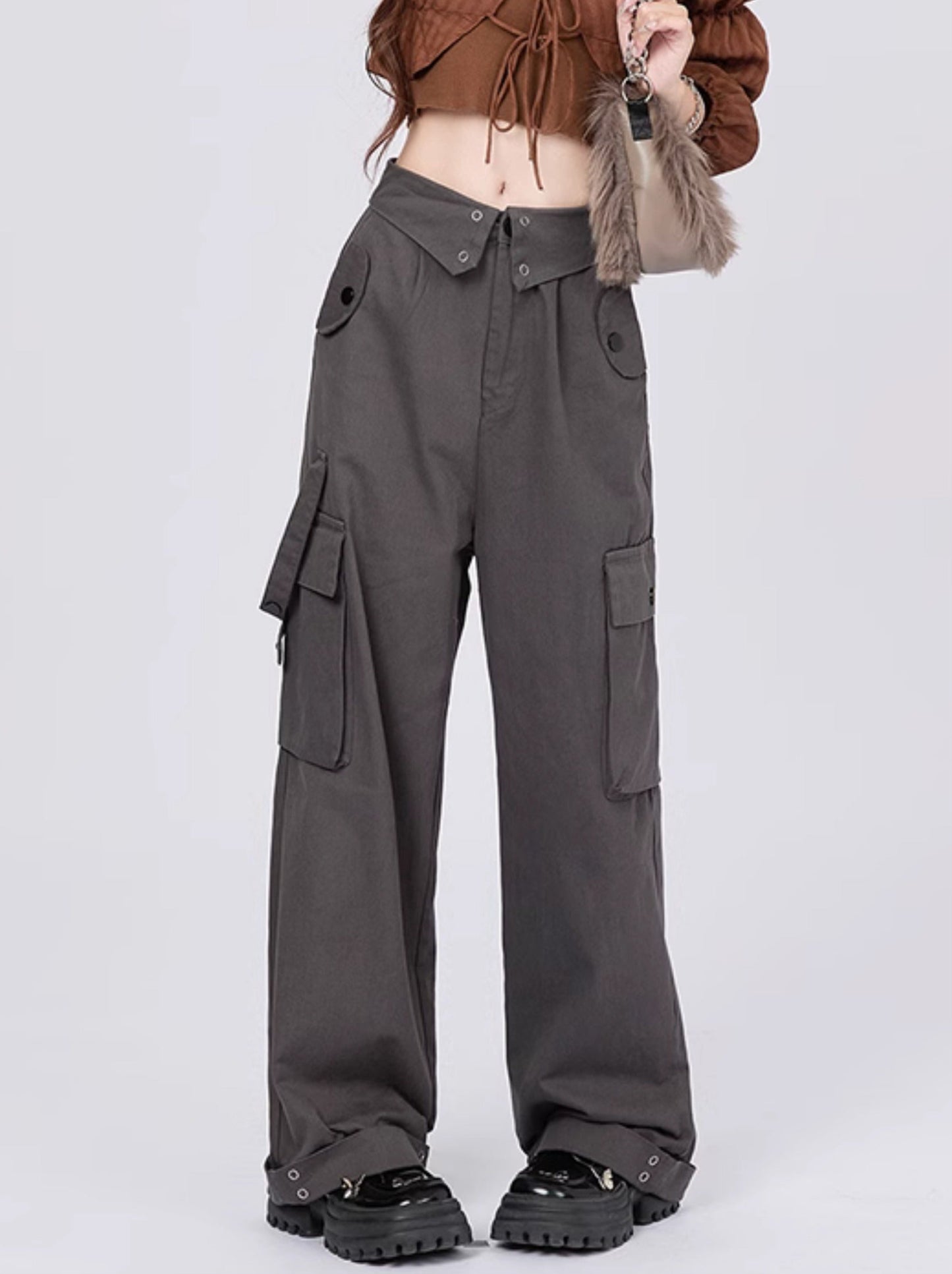 American Retro Flap Waist Straight Cargo Pants