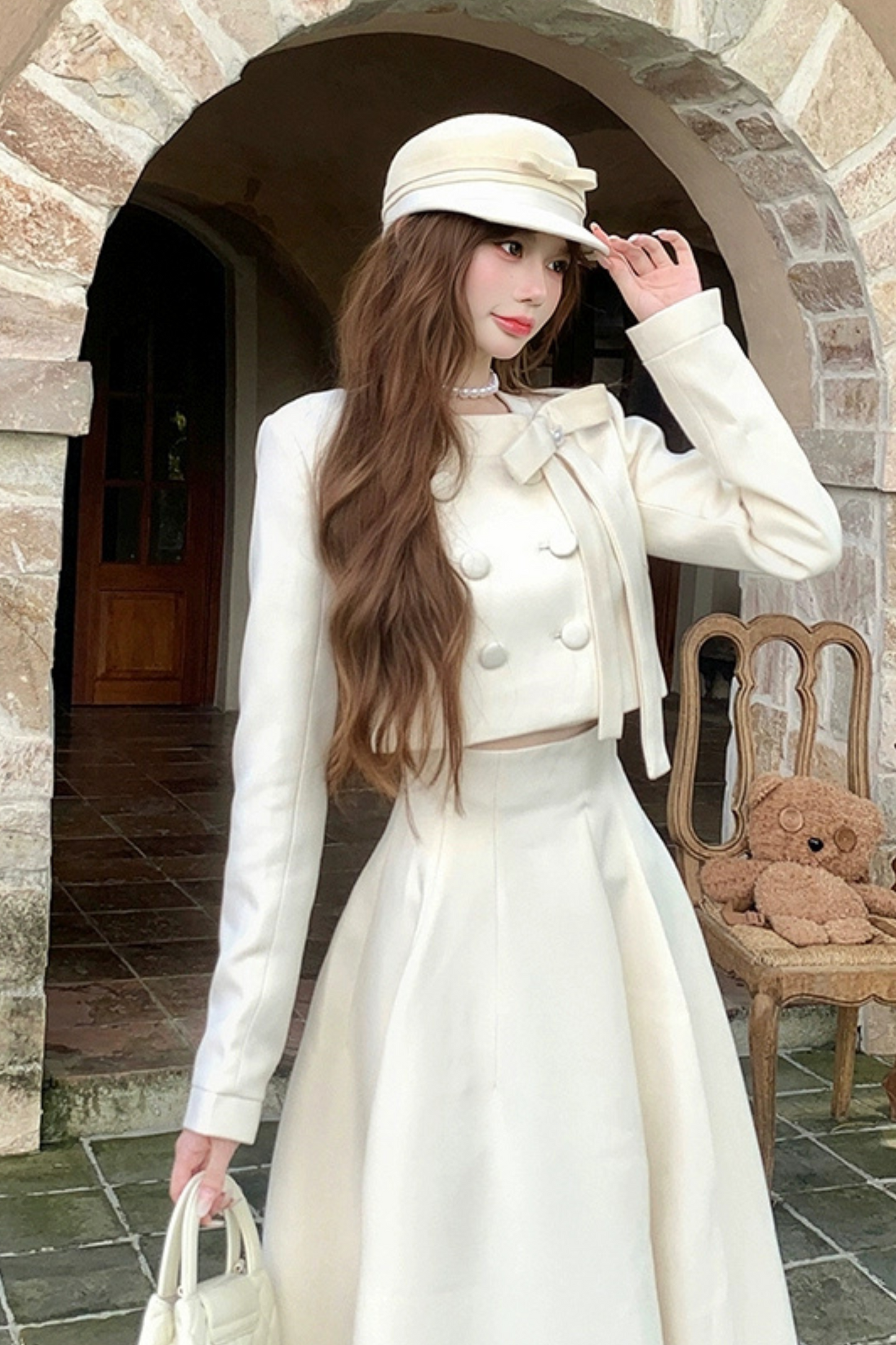 French Suite Elegant Jacket + Long Flare Skirt