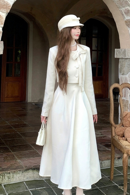 French Suite Elegant Jacket + Long Flare Skirt