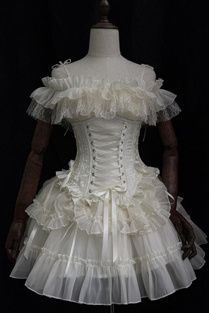 【1月29日予約締切】ブラックホワイトゴシックジャカードレースアップコルセット＋ドロストフリルスカート