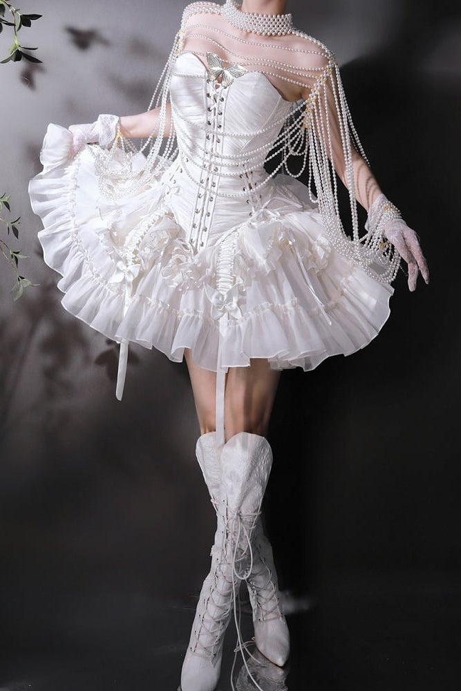 【1月29日予約締切】ゴシックレースアップコルセットビスチェトップス＋ドロストフリルスカート＋バタフライストラップ