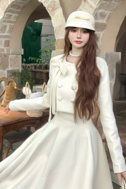 French Suite Elegant Jacket + Long Flare Skirt