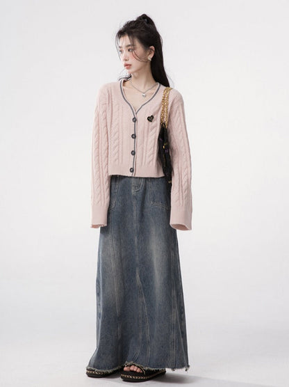 Dorothy Pink Short Style Eyelet Casual Slim Cardigan