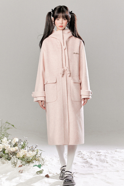 French Single Brest Food Long Wool Coat