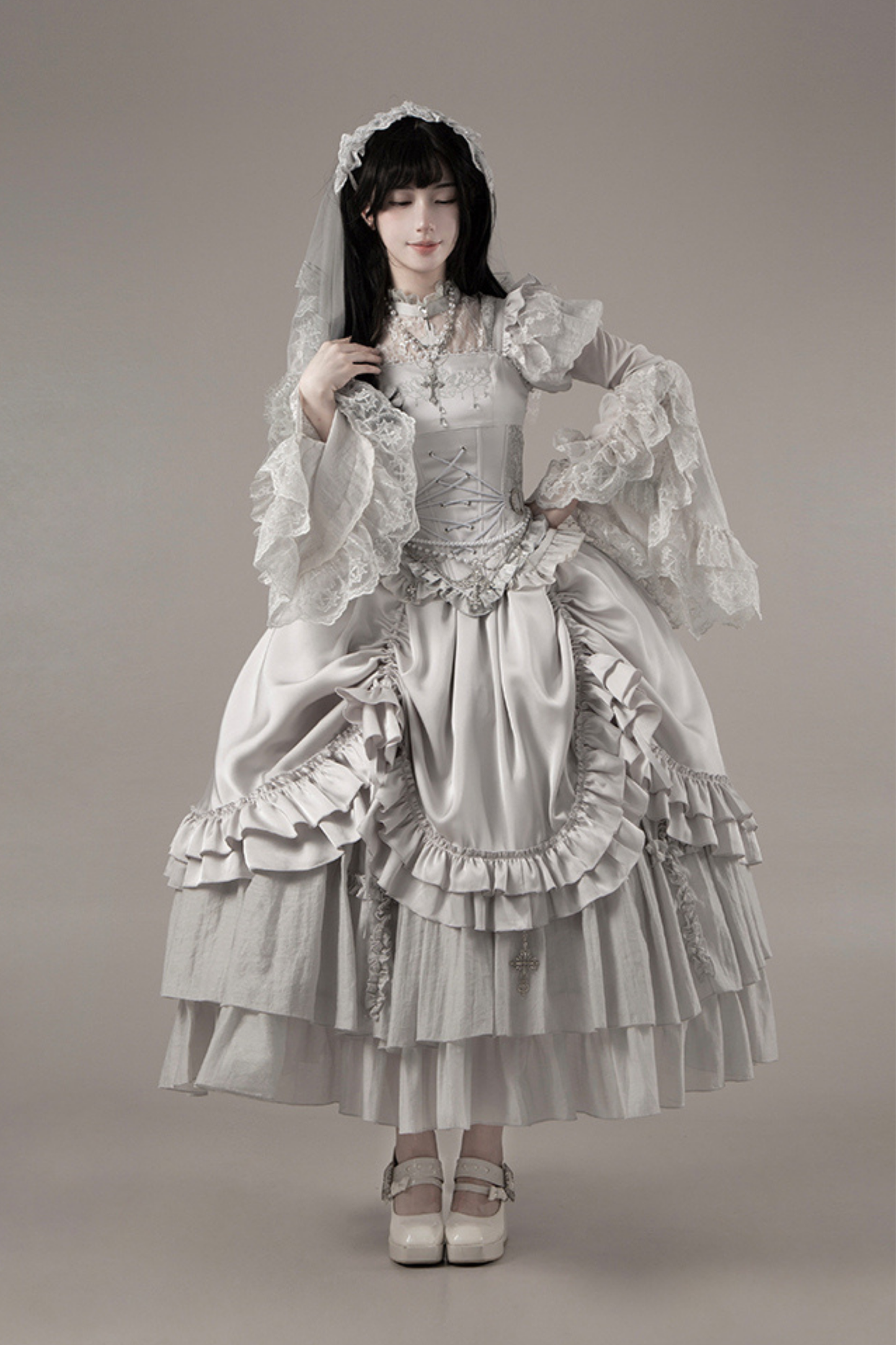 ゴシックロリータスカート+コルセット+ベール+ネックレス+ウエストチェーン