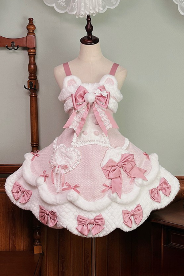 [Deadline for reservations: December 8] Frosted Sugar Rabbit Fur Ribbon Strap Dress
