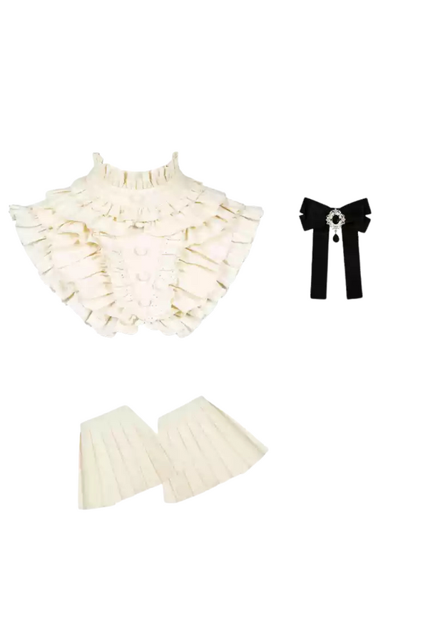 [Pre-Order] Dark Sweet Lolita Dress + Faux Collar + Necklace + Jacket + Ribbon + Sleeve + Fur Shawl