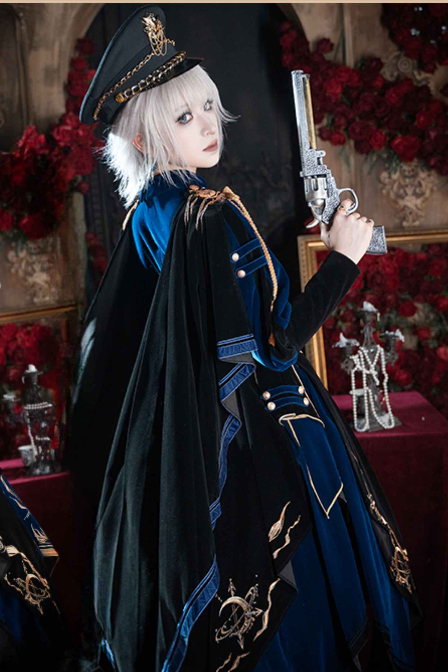 [Deadline for pre-order on November 16th] Holy army blue black embroidered military cape dress complete set + dress set