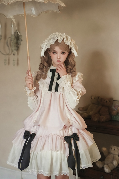 【予約商品】ローズフリルロリータドレス+ドレス＋ベルト＋ブローチ＋リボン＋ヘッドバンド＋スリーブ