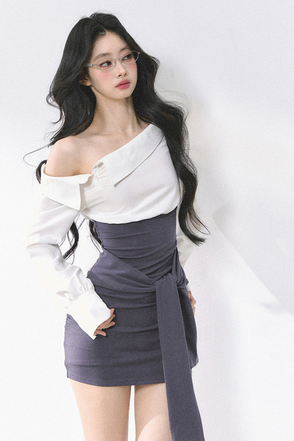 ウエストバンド付きワンショルダーシャツ