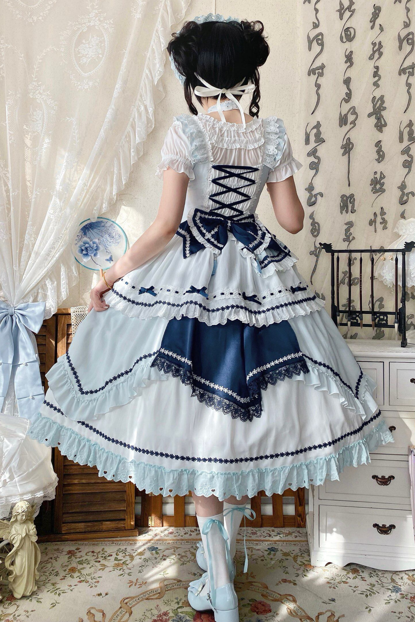 [3월 18일 예약마감] 차이나 드림 원피스 + 점퍼 스커트 + 소매 + 레그 워머 + 머리띠 + 칼라 + 클립 + 리본 + 공주 소매