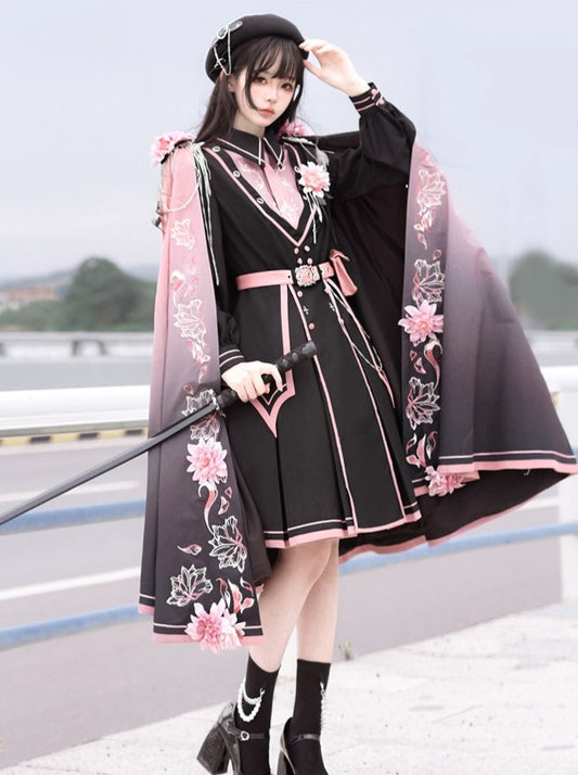 Dark Pink Military Cloak Coat + Lolita Dress [Reserved Item].