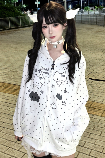 Dot Cat Hooded Loose Hoodie