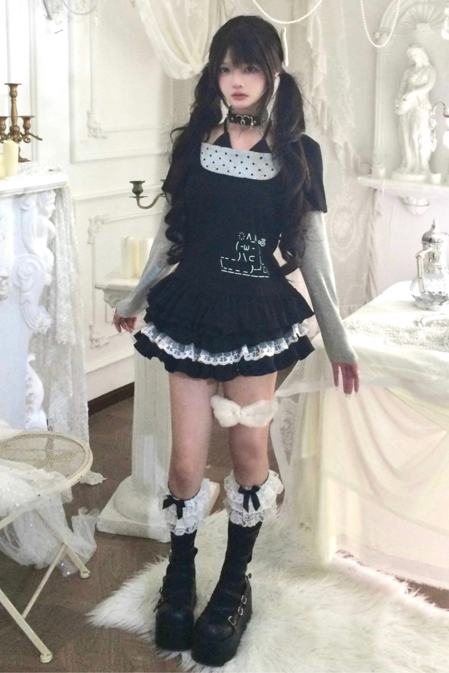 ダークスイートドットトップス+スカート