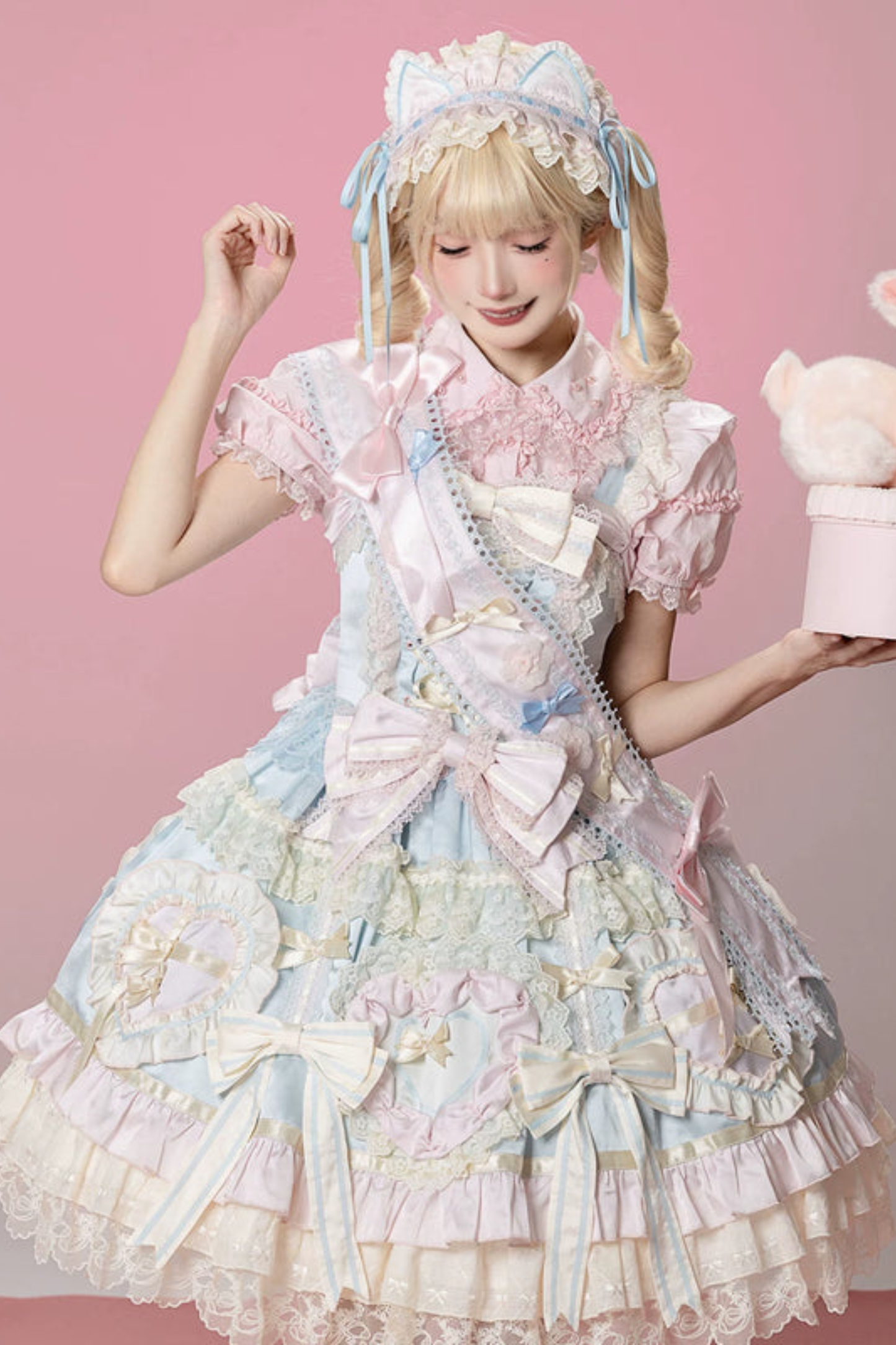 [예약상품] 로즈 스위트 걸리 로리타 원피스 + 헤어드레스