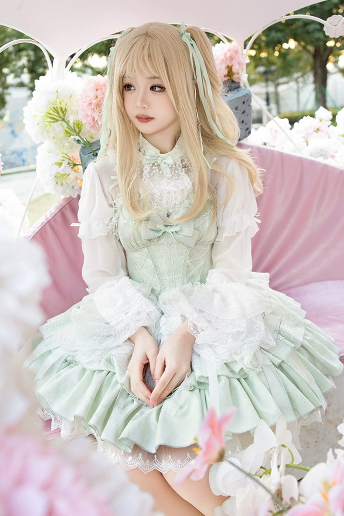 ポリールーバレエフランネルレースリボンロリータドレス