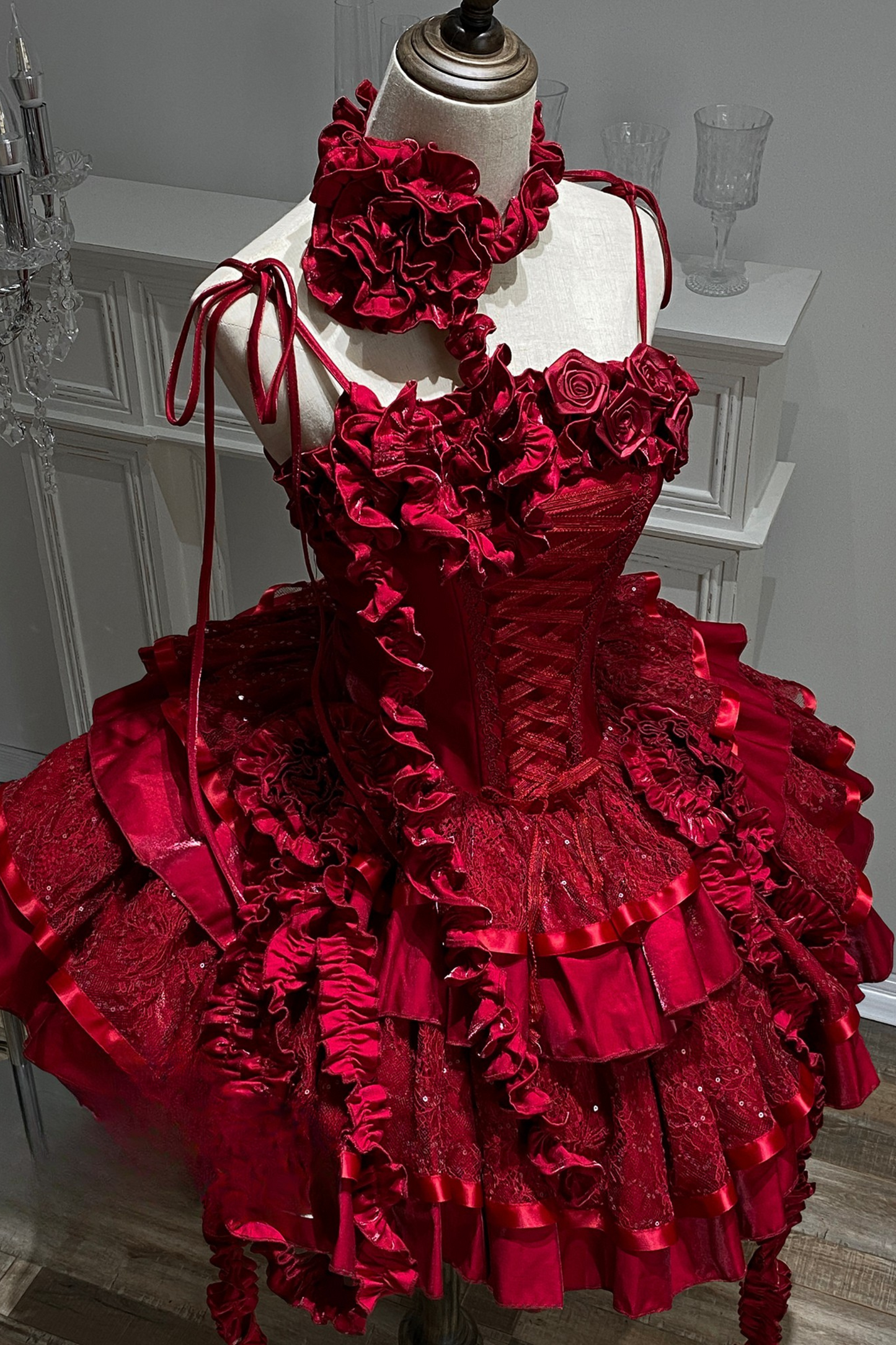 [Vorbestellung] Weinrotes Fischgräten-Lolita-Kleid