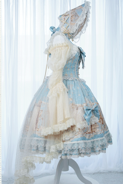 ユニコーンクラシカルプリンセスジャンパースカート+トップス+ボンネット+カチューシャ