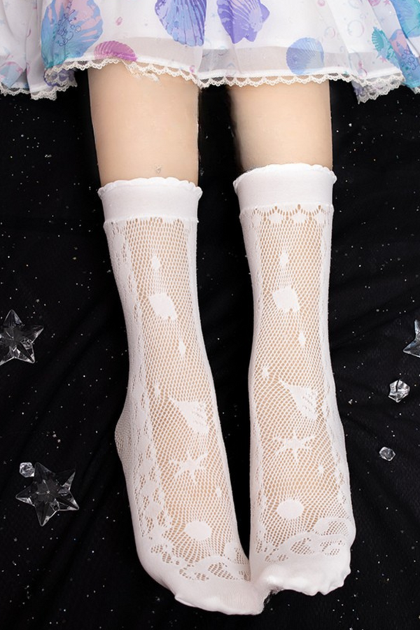 Asymmetrical ribbon sheer lace socks