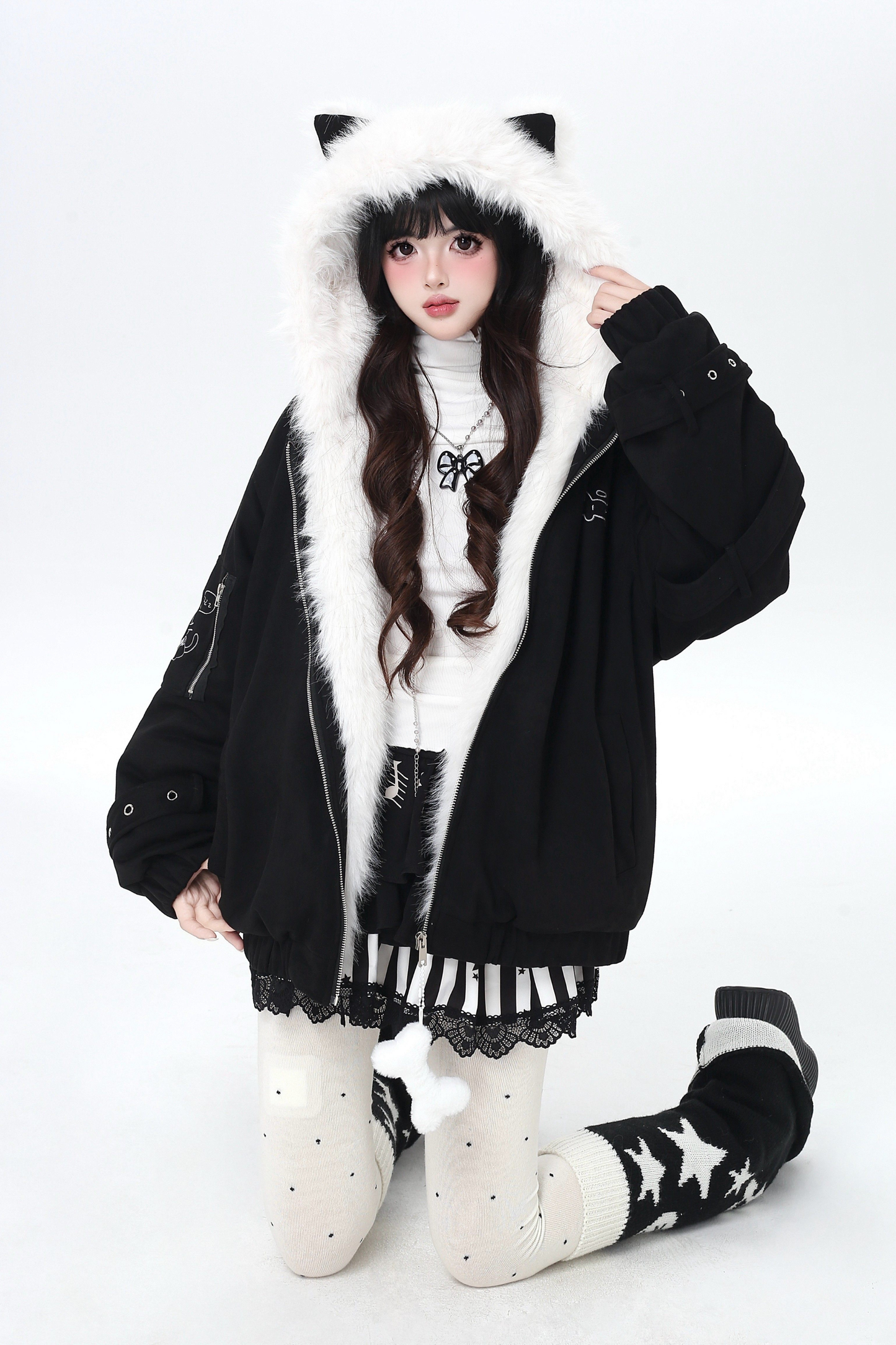 Cat Ear Hood Fur Jacket